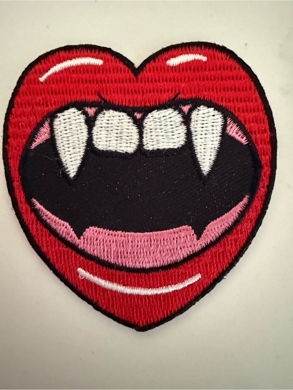 Red Heart Vampires Mouth Embroidered Patch - Unbranded